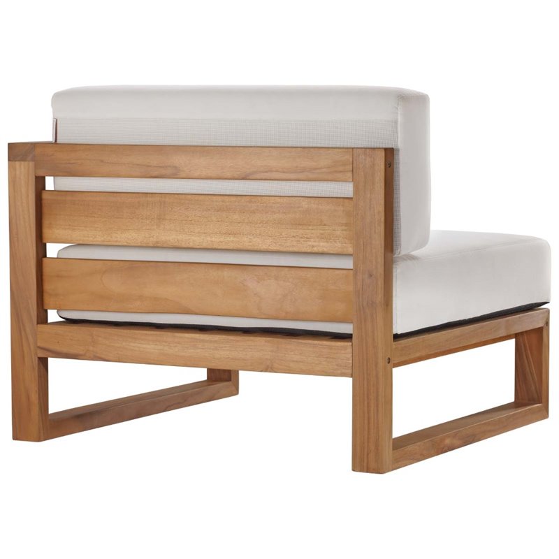 Modway Upland 5-Piece Teak Wood Patio Sectional Sofa Set in Natural and White