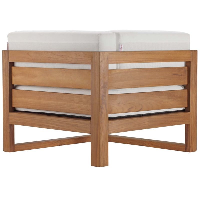Modway Upland 5-Piece Teak Wood Patio Sectional Sofa Set in Natural and White