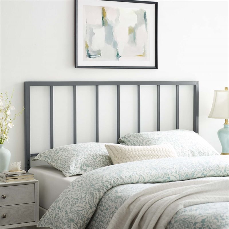 Modway Tatum King Modern Style Powder Coated Iron Headboard in Gray