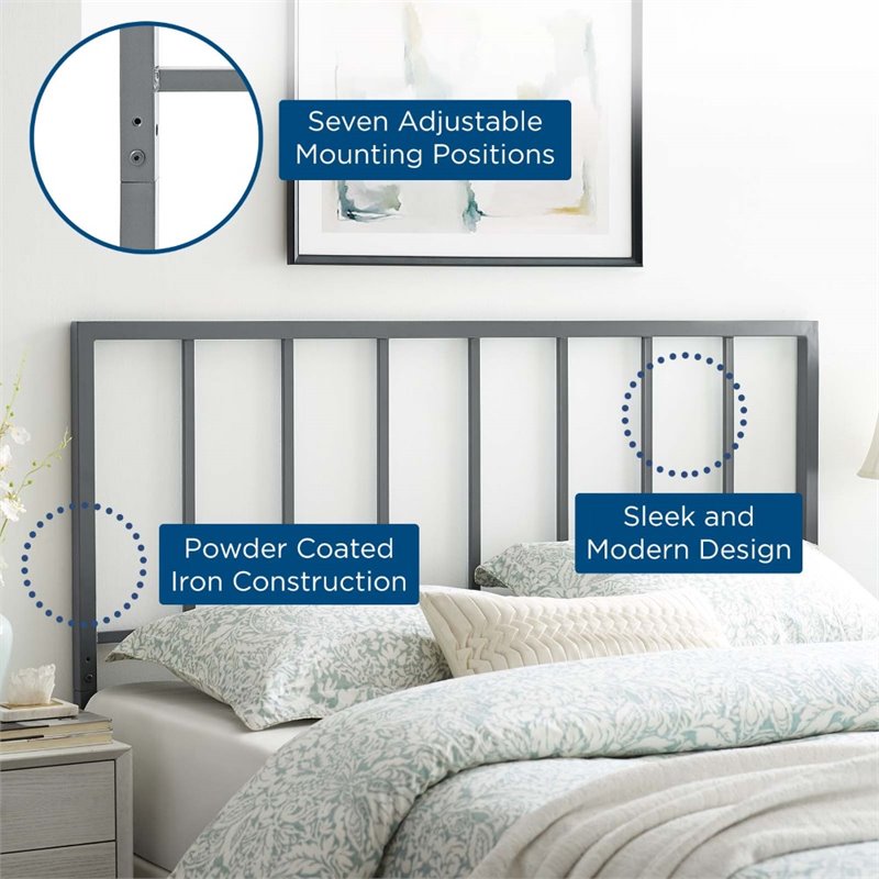 Modway Tatum King Modern Style Powder Coated Iron Headboard in Gray