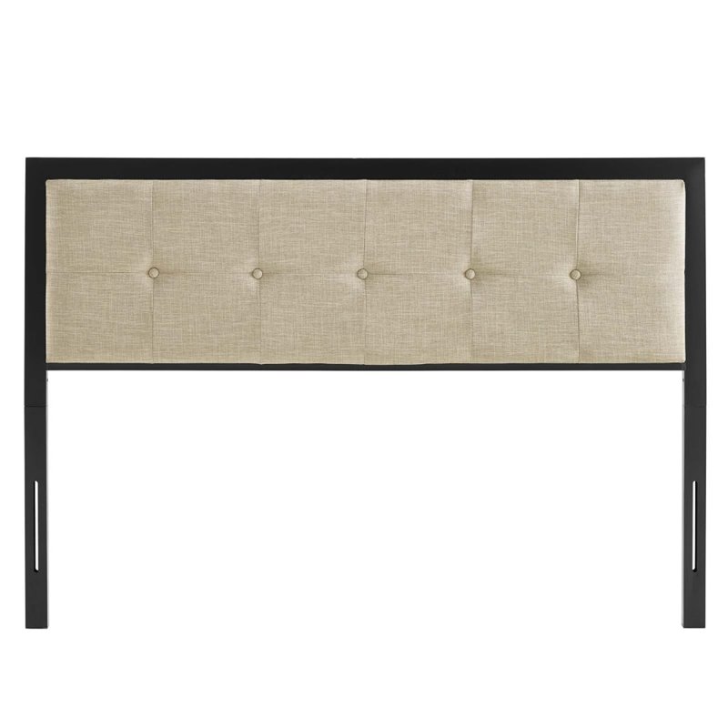 Modway Teagan Tufted Metal and Fabric Full Headboard in Black/Beige