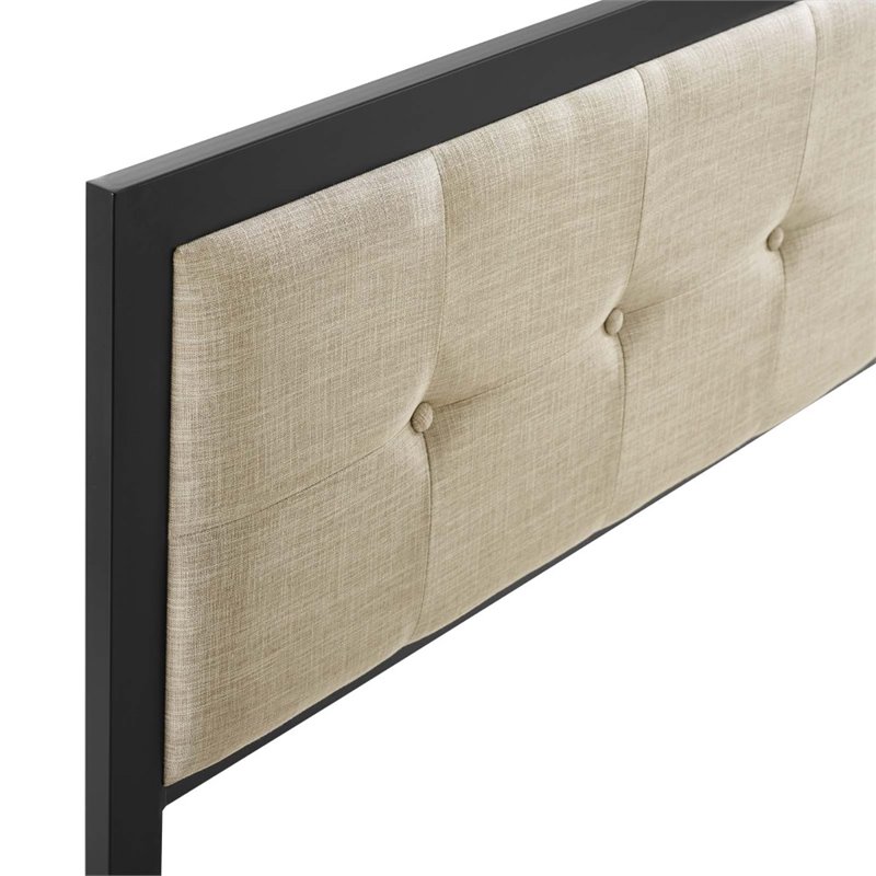 Modway Teagan Tufted Metal and Fabric Full Headboard in Black/Beige