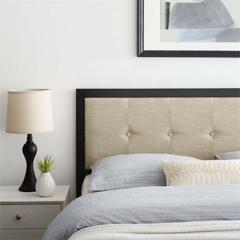 Modway Teagan Tufted Metal and Fabric Full Headboard in Black/Beige