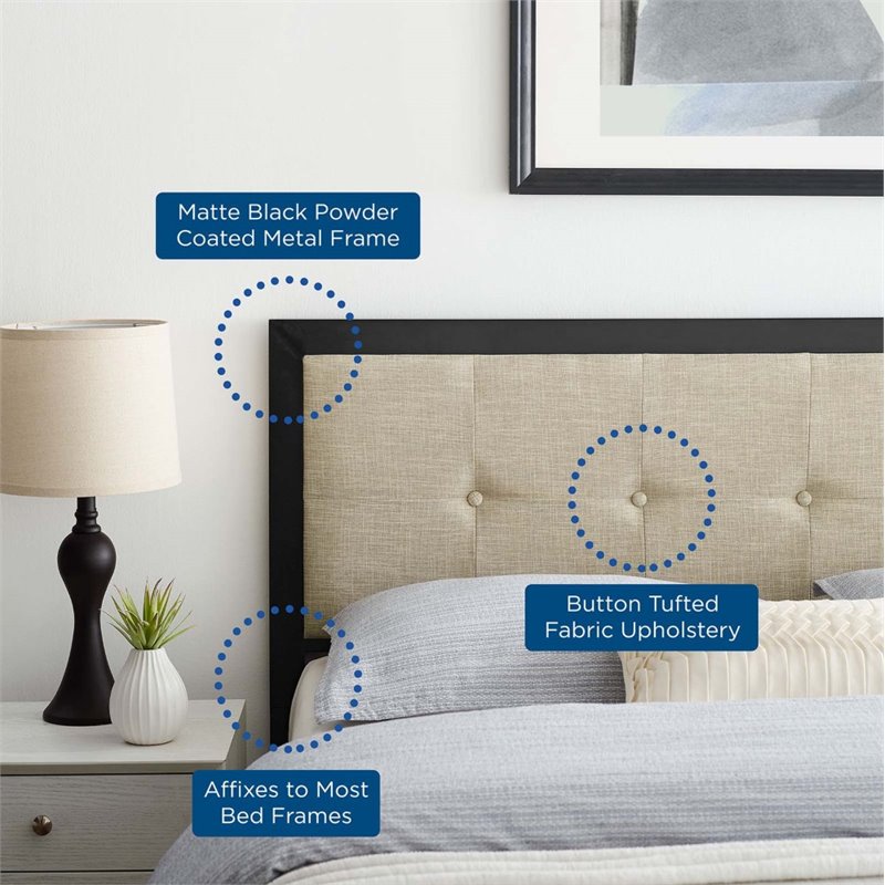 Modway Teagan Tufted Metal and Fabric Full Headboard in Black/Beige