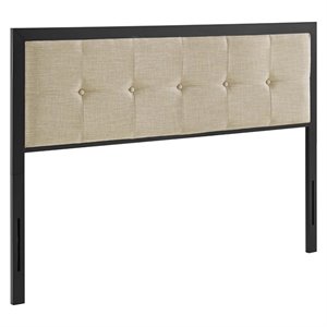 Modway Teagan Tufted Metal and Fabric Full Headboard in Black/Beige