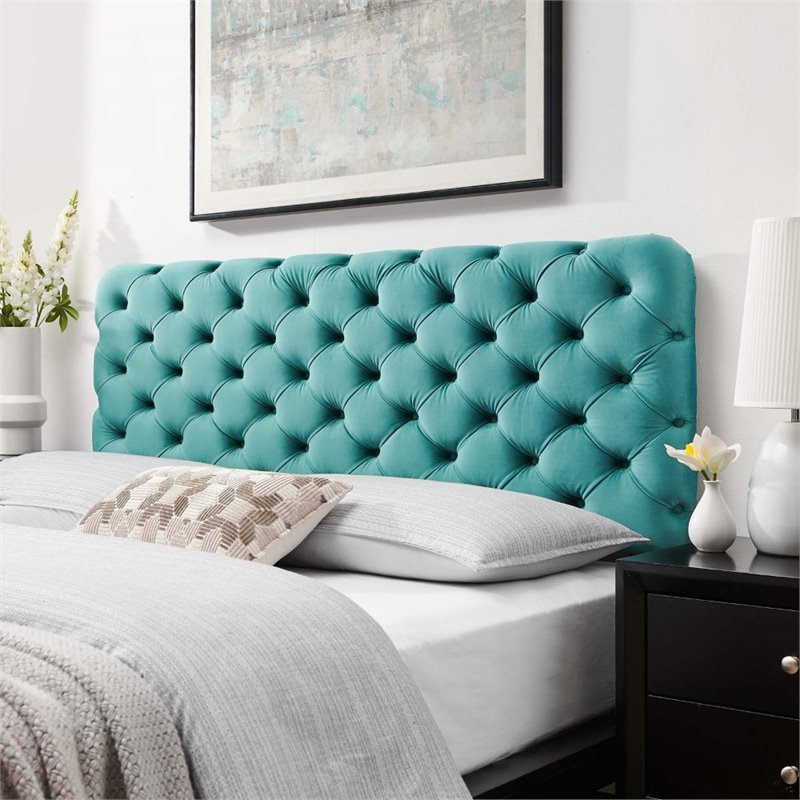 Modway Lizzy Perfomance Velvet Tufted, Teal Padded Headboard