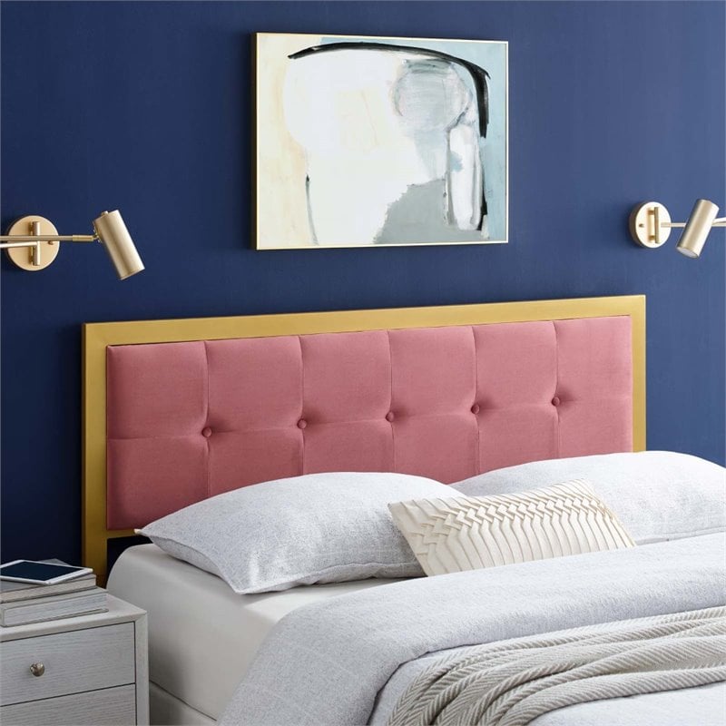 Modway Teagan Tufted King Performance Velvet Headboard in Gold/Dusty Rose