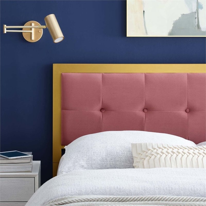 Modway Teagan Tufted King Performance Velvet Headboard in Gold/Dusty Rose