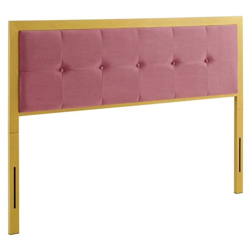 Modway Teagan Tufted King Performance Velvet Headboard in Gold/Dusty Rose