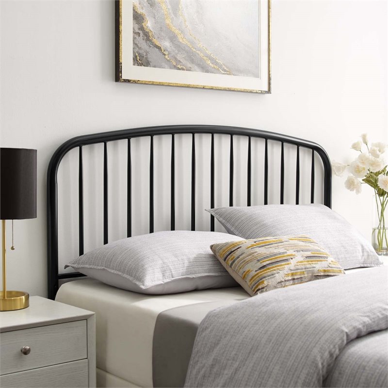 Modway Nova Modern Farmhouse Queen Metal Spindle Headboard in Black