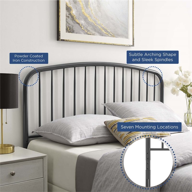 Modway Nova Modern Farmhouse Queen Metal Spindle Headboard in Gray