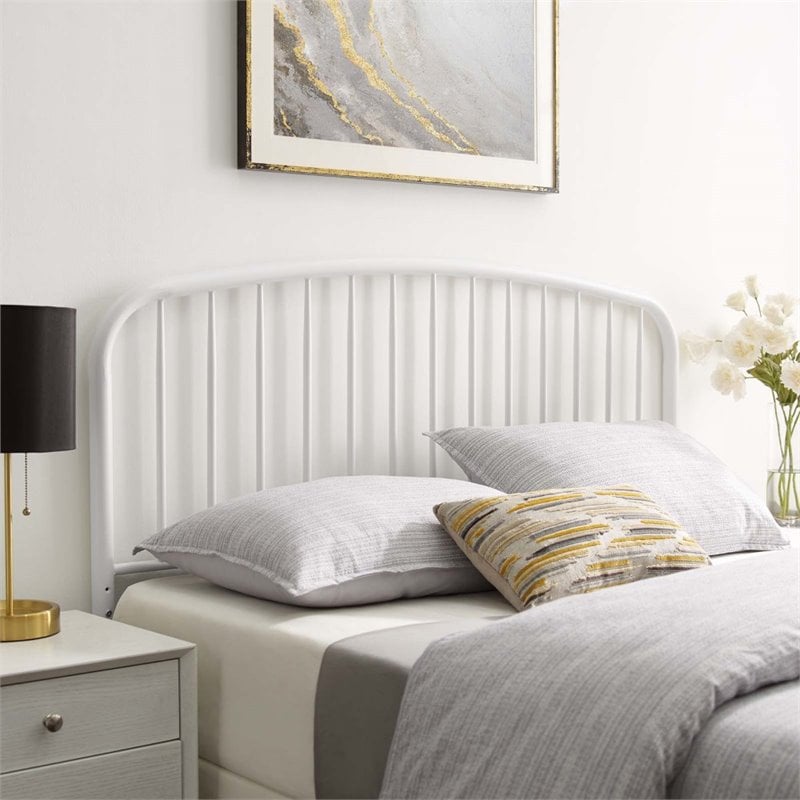 Modway Nova Modern Farmhouse Queen Metal Spindle Headboard in White