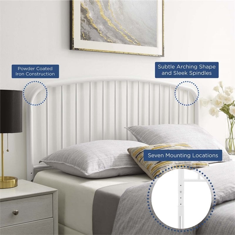 Modway Nova Modern Farmhouse Queen Metal Spindle Headboard in White
