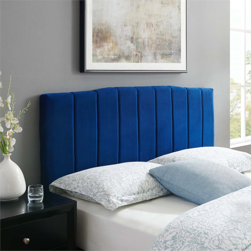 Modway Camilla Channel Tufted King/California King Velvet Headboard in Navy