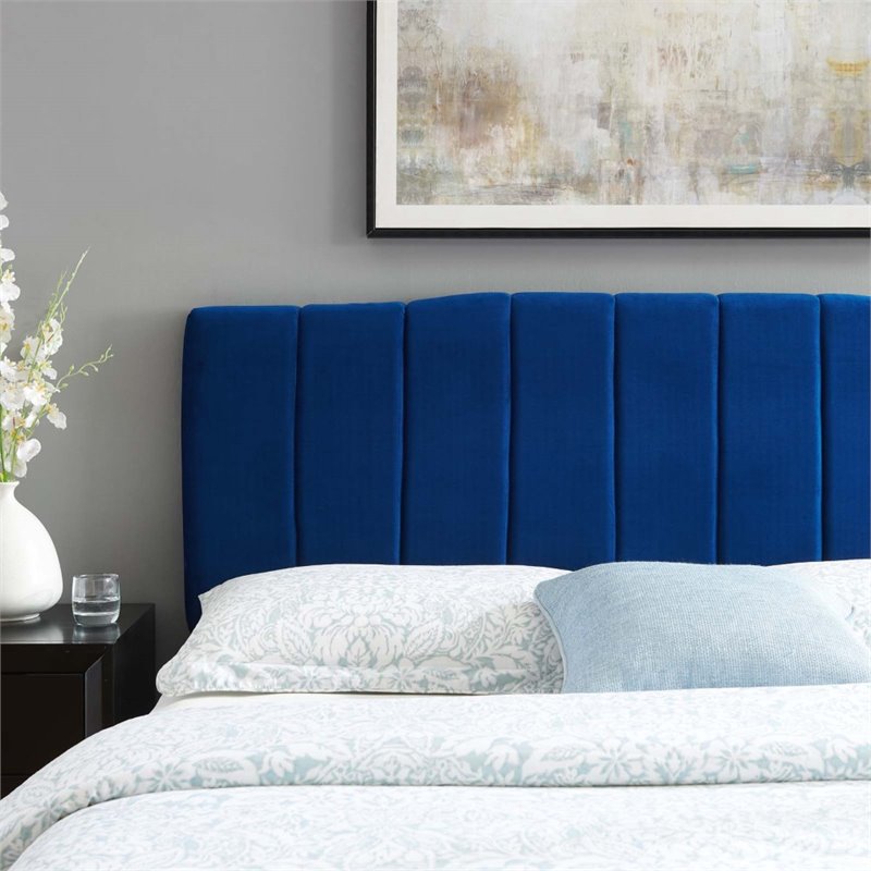 Modway Camilla Channel Tufted King/California King Velvet Headboard in Navy