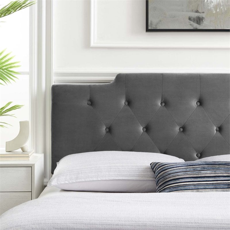 Modway Juliet Tufted Full/Queen Performance Velvet Headboard in Charcoal