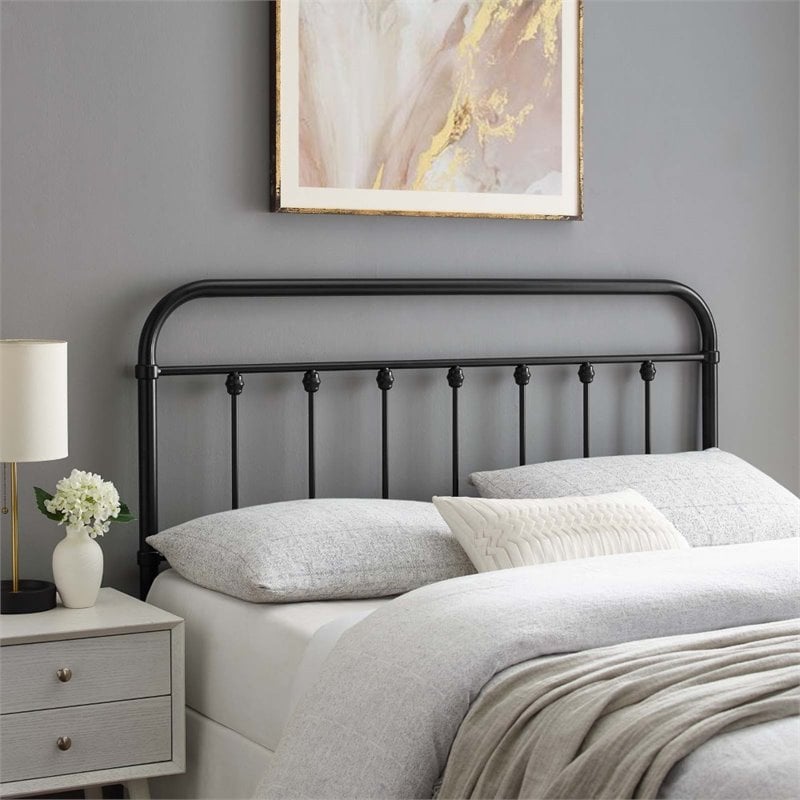 Modway Sage Modern Farmhouse King Metal Spindle Headboard in Black