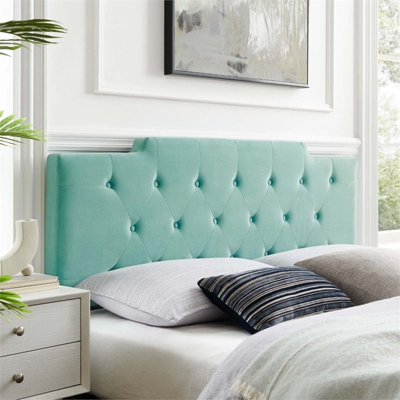 Modway Juliet Tufted King/California King Velvet Headboard in Mint Green