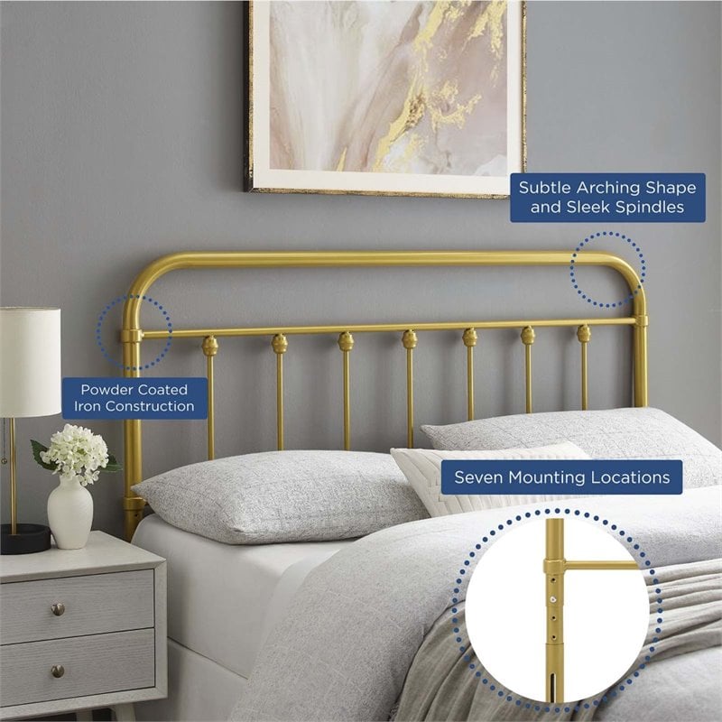 Modway Sage King Modern Powder Coated Iron Headboard in Gold Finish