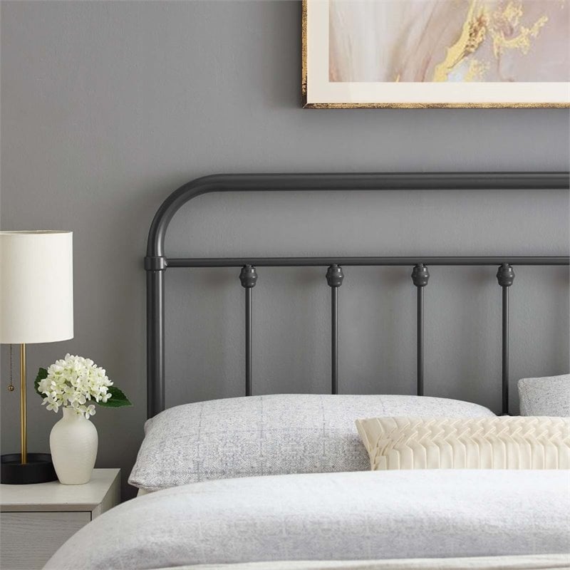 Modway Sage King Modern Powder Coated Iron Headboard in Gray Finish