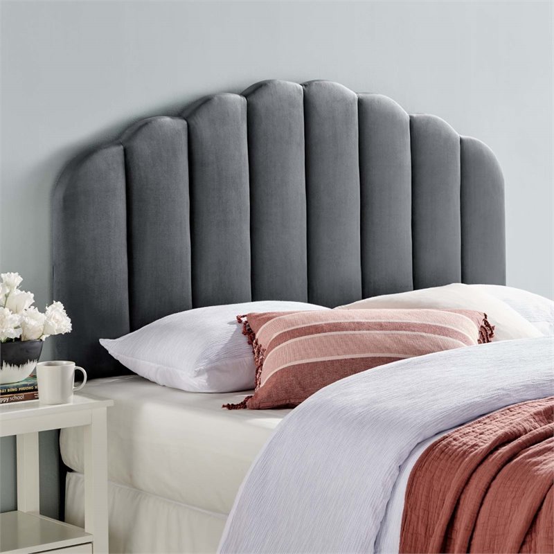 Modway Veronique Twin Modern Performance Velvet Headboard in Charcoal