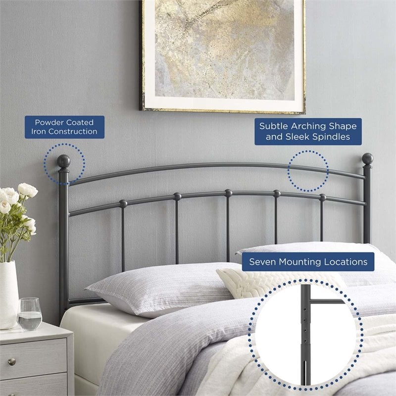 Modway Abigail Queen Modern Style Powder Coated Iron Headboard in Gray