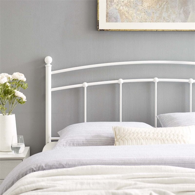 Modway Abigail Queen Modern Style Powder Coated Iron Headboard in White