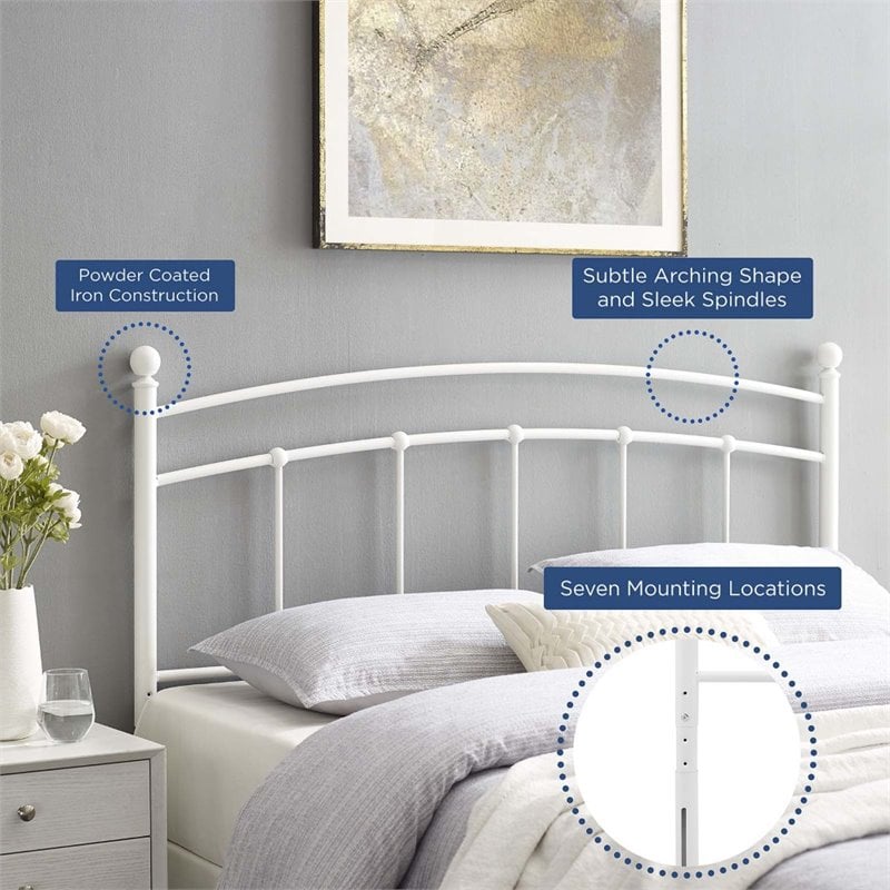 Modway Abigail Queen Modern Style Powder Coated Iron Headboard in White