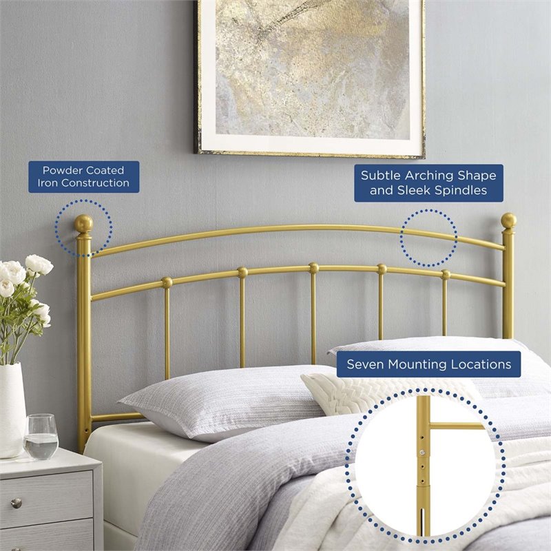 Modway Abigail Modern Farmhouse King Metal Spindle Headboard in Gold