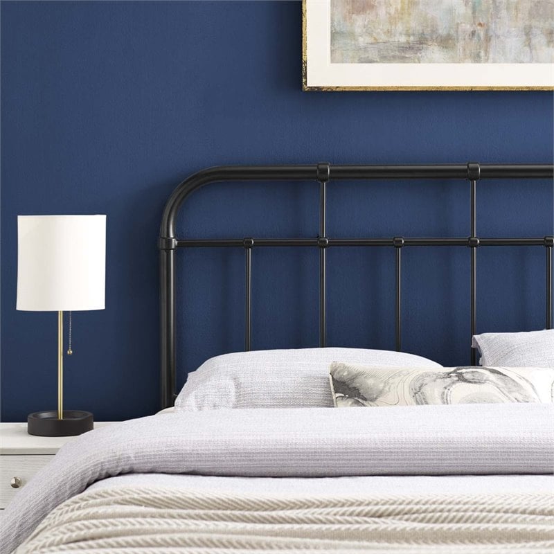 Modway Alessia Modern Farmhouse Queen Metal Spindle Headboard in Black