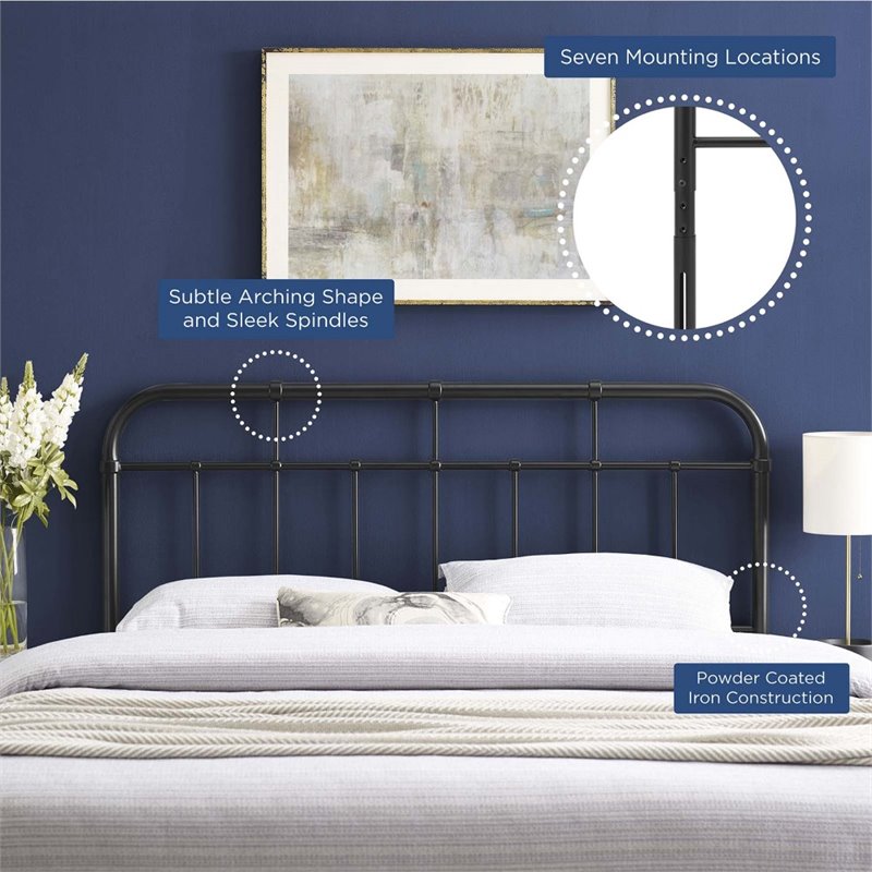 Modway Alessia Modern Farmhouse King Metal Spindle Headboard in Black