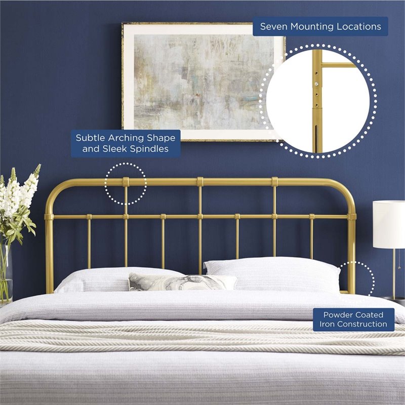 Modway Alessia Modern Farmhouse King Metal Spindle Headboard in Gold