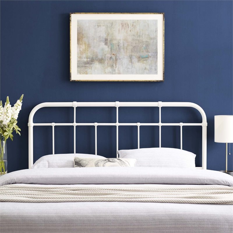 Modway Alessia Modern Farmhouse King Metal Spindle Headboard in White
