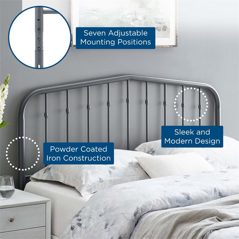Modway Lennon Contemporary Modern Twin Metal Spindle Headboard in Gray