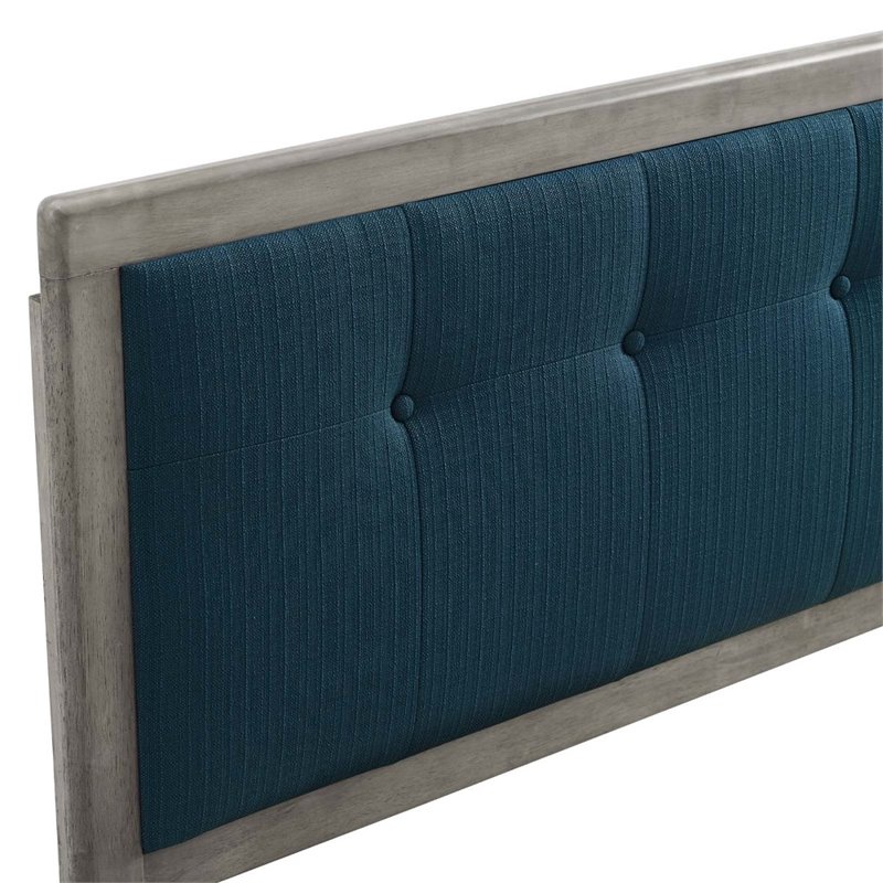 Modway Draper Tufted King Fabric and Wood Headboard in Gray/Azure Blue