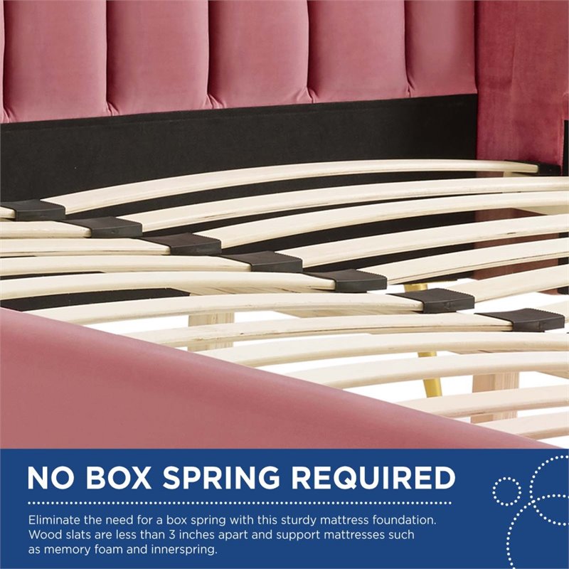 Modway Lana Queen Performance Velvet Wingback Platform Bed in Dusty Rose