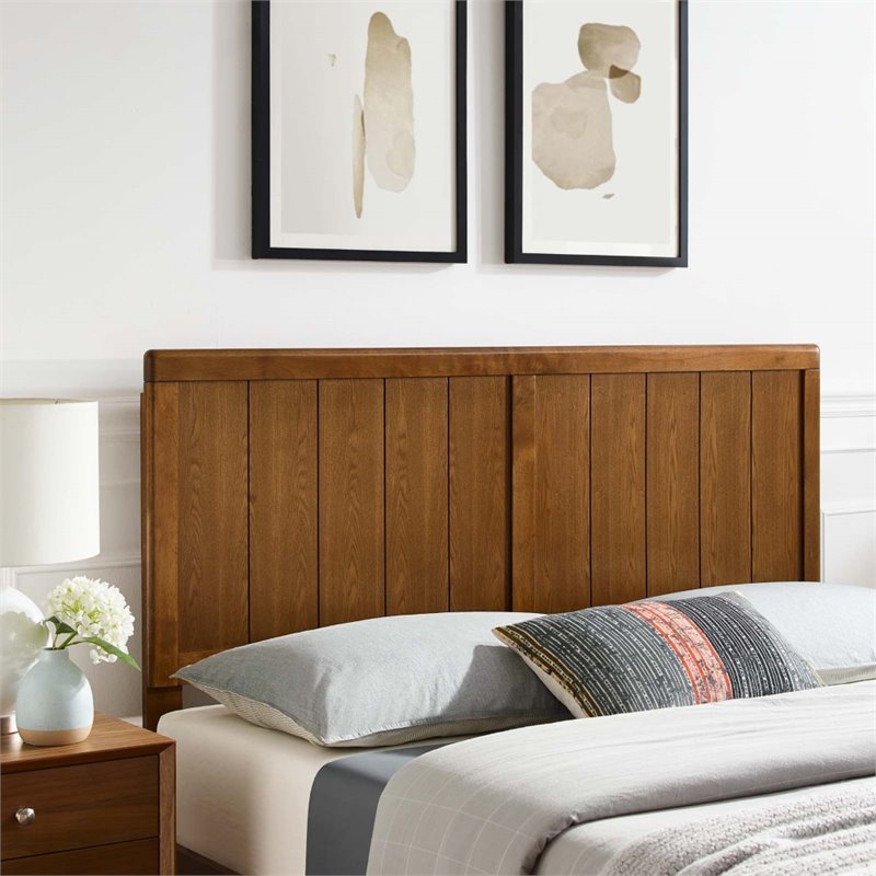 Modway Robbie Twin Modern Rubberwood and MDF Headboard in Walnut