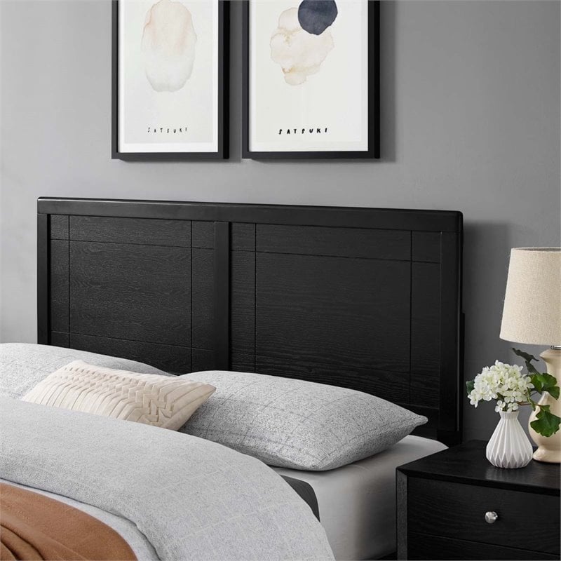 Modway Archie Queen Modern Rubberwood and MDF Headboard in Black