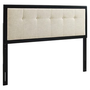 modway draper fabric tufted headboard in black and beige
