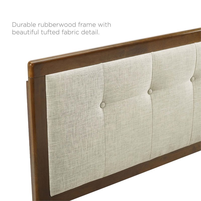 Modway Draper Tufted Full Fabric and Wood Headboard in Walnut/Beige