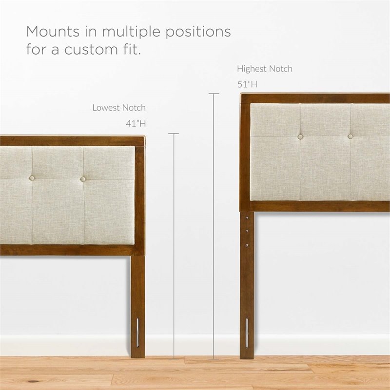 Modway Draper Tufted Full Fabric and Wood Headboard in Walnut/Beige