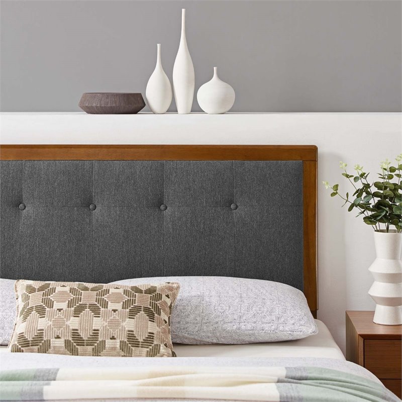 Modway Draper Tufted Full Fabric and Wood Headboard in Walnut/Charcoal