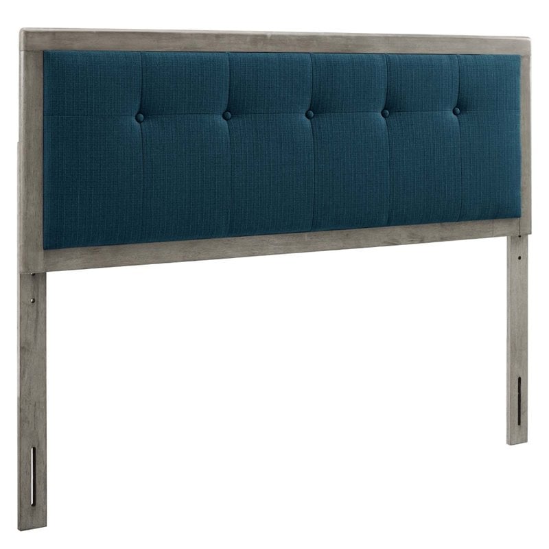 Modway Draper Tufted Queen Fabric and Wood Headboard in Gray/Azure Blue