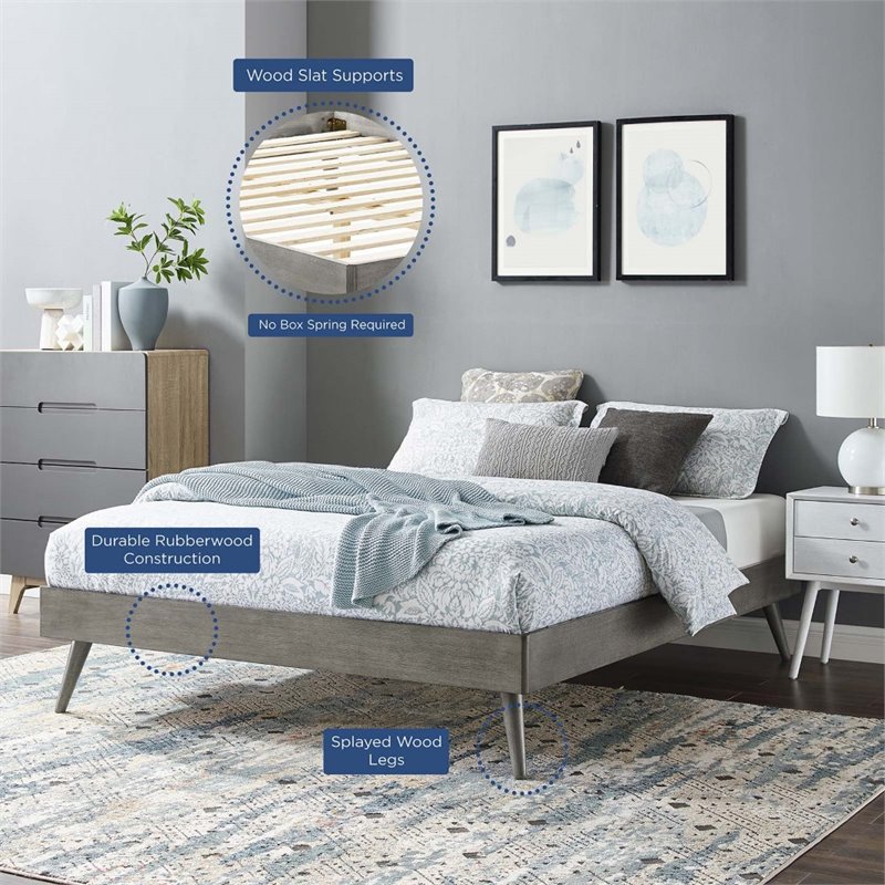 Modway Margo King MDF Wood and Rubberwood Platform Bed Frame in Gray