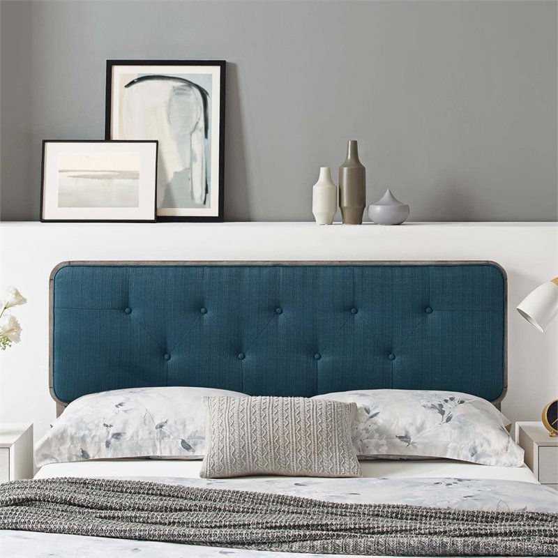 Modway Collins Tufted Twin Fabric and Wood Headboard in Gray/Azure Blue