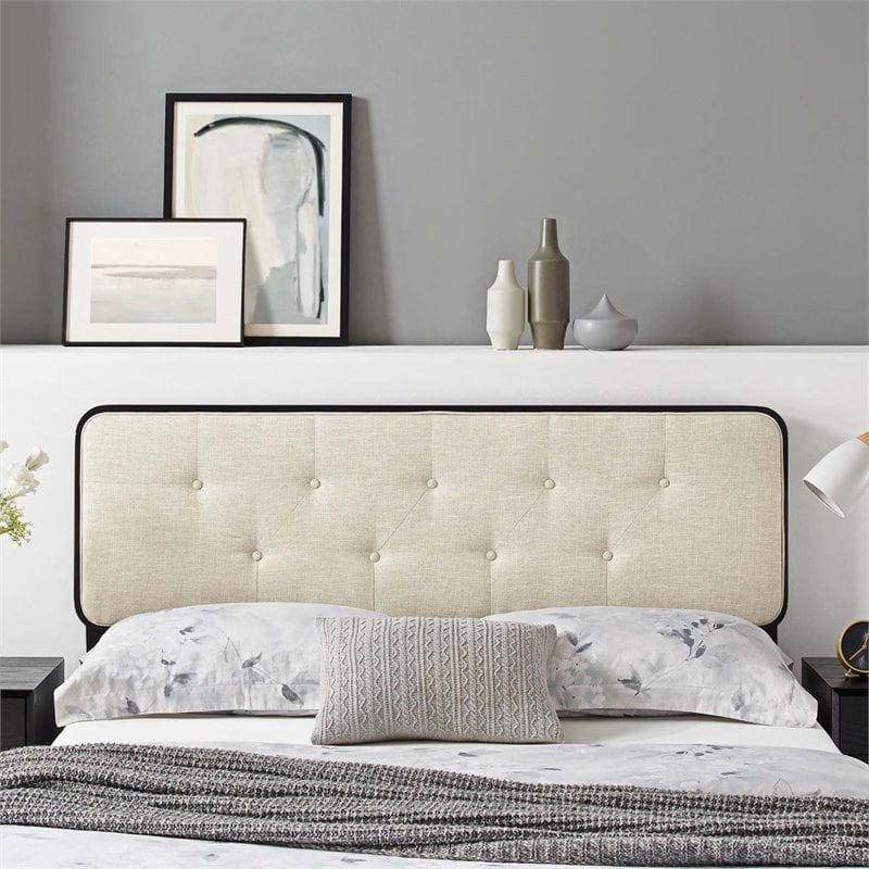 Modway Collins Tufted Full Fabric and Wood Headboard in Black/Beige