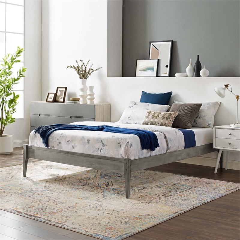 Modway June Twin MDF Wood and Rubberwood Platform Bed Frame in Gray