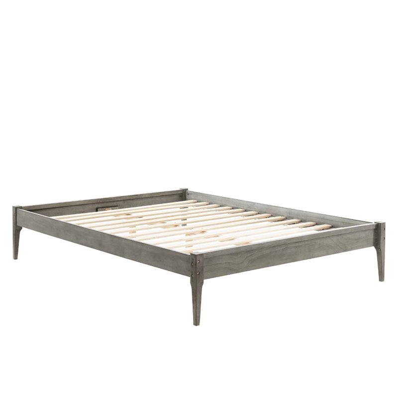 Modway June Twin MDF Wood and Rubberwood Platform Bed Frame in Gray