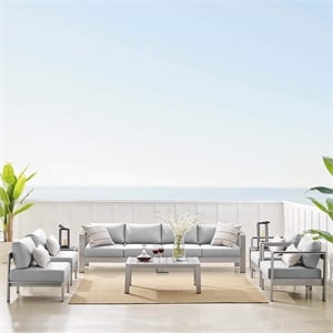 Modway Shore 9-Piece Fabric & Aluminum Outdoor Patio Sofa Set in Silver/Gray