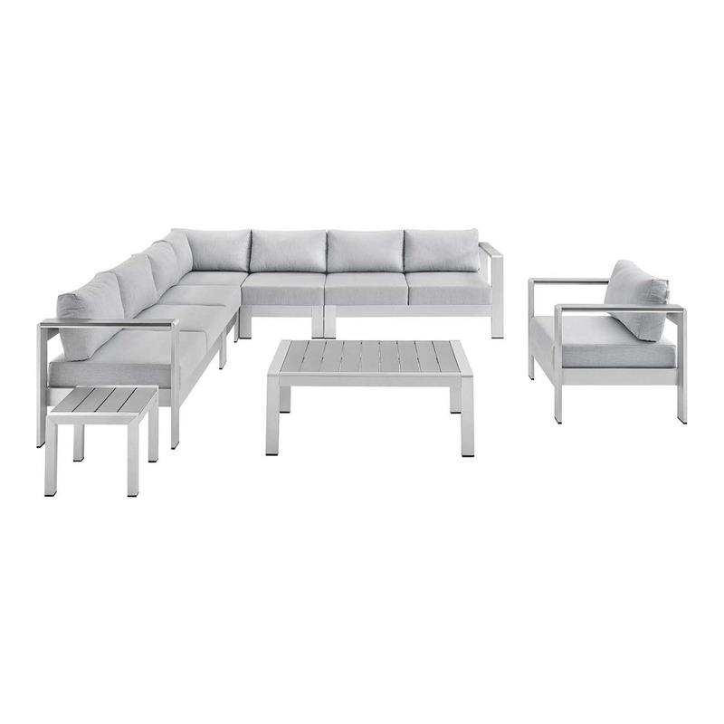 Modway Shore Sunbrella 8-piece Fabric Outdoor Patio Sofa Set in Silver ...